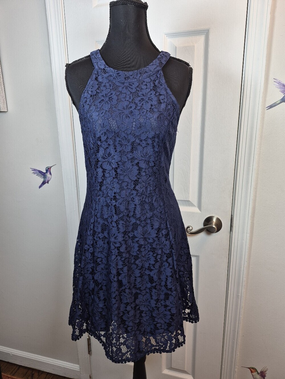 Altar’d State Blue Lace Halter Mini Fit Flare Party Cocktail Dress Small